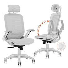 将图片加载到图库查看器，GABRYLLY Office Chair with Flip-up Arms, Grey Mesh Chair  with White Backrest Frame(GY01WG)
