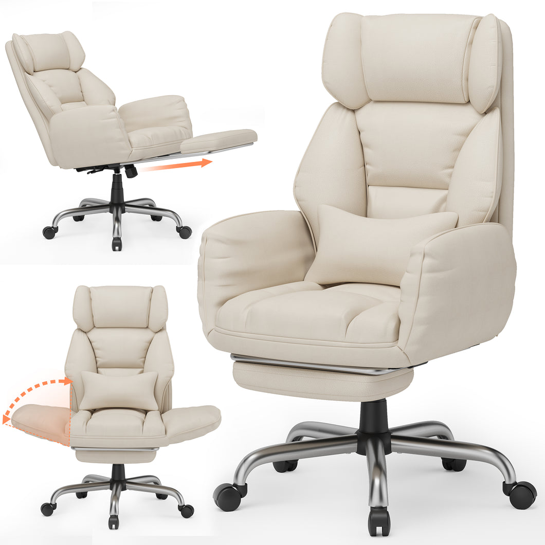 GABRYLLY office leather chair, cross-legged chair with footrest and folded armrest, GY82766-W