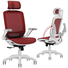 将图片加载到图库查看器，GABRYLLY Office Chair with Flip-up Arms, Red Mesh Chair with White Backrest Frame(GY01WR)
