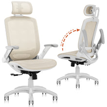 将图片加载到图库查看器，GABRYLLY Office Chair with Flip-up Arms, Beige Mesh Chair with White Backrest Frame(GY01WBG)
