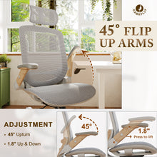 将图片加载到图库查看器，GABRYLLY Ergonomic Office Chair, High Back Home Desk Chair with Flip-Up Arms, Woodgrain Decorative(GY01-NT)
